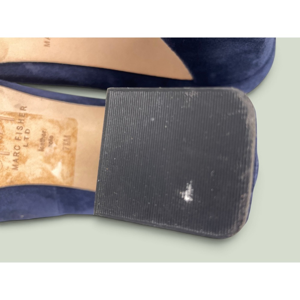 Marc Fisher Zala Navy Block Heel Pointy Toe Pump Suede 7.5M Minimalist Versatile - Picture 6 of 7